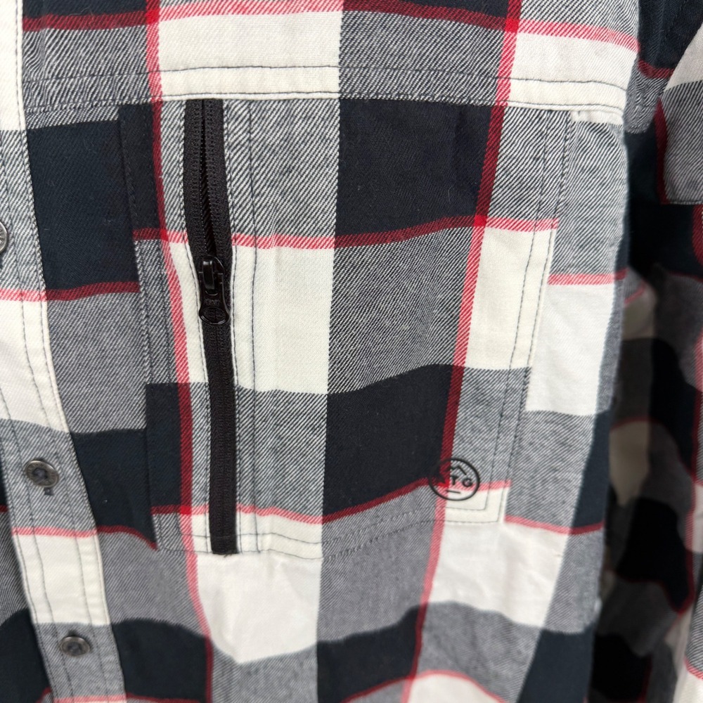 Wrangler ATG Mens XXL Plaid Flannel Shirt All Terrain Gear Elbow Patch Black Red - Picture 10 of 14